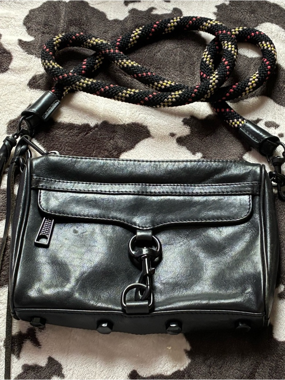 Rebecca Minkoff Black Leather Crossbody with Braided Rope Strap